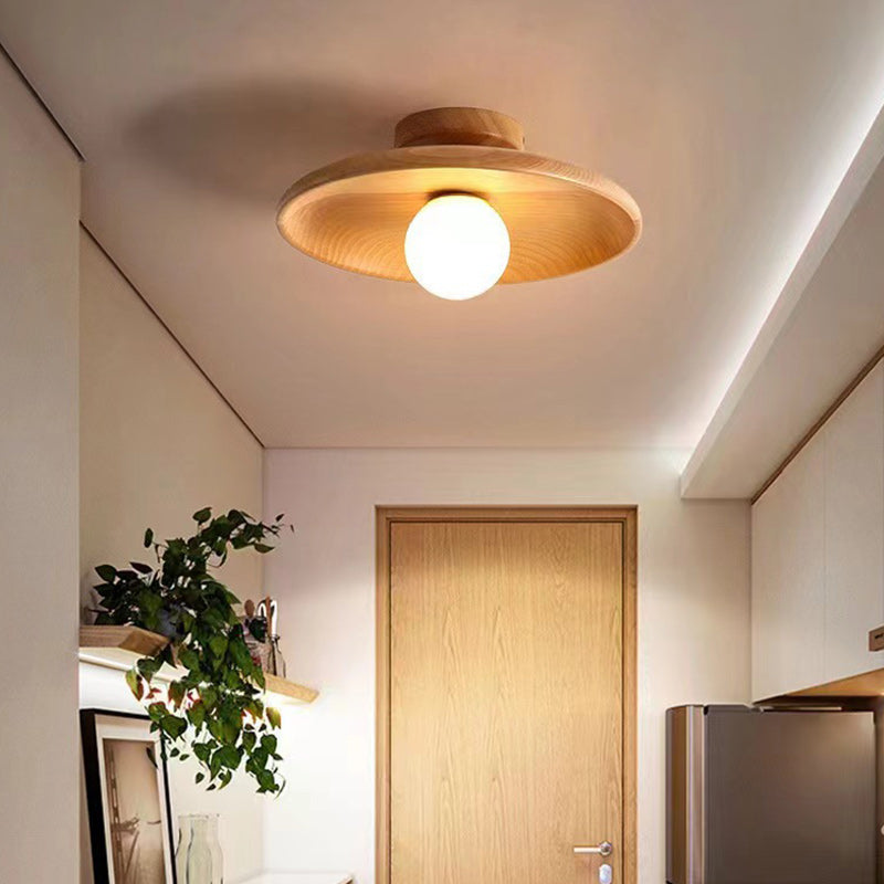 Nordic Disc Solid Wood Semi-Flush Ceiling Light