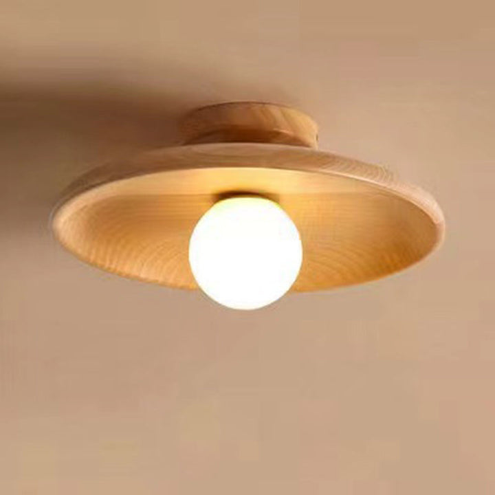 Nordic Disc Solid Wood Semi-Flush Ceiling Light