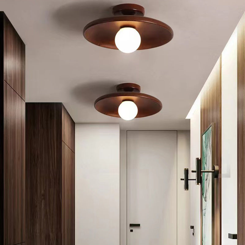 Nordic Disc Solid Wood Semi-Flush Ceiling Light