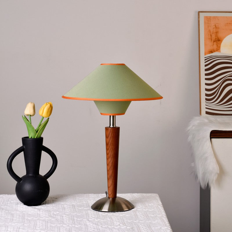 Contemporary Scandinavian Flying Saucer-Shaped White Wax Wood Fabric Hardware 1-Light Table Lamp For Bedroom