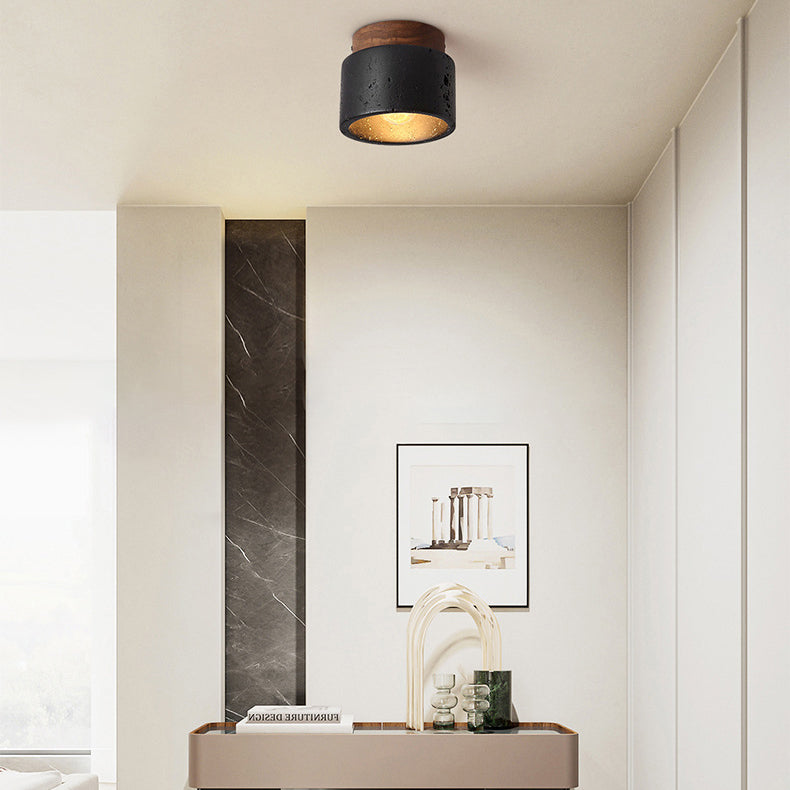 Traditional Cylindrical Wooden Semi-Flush Ceiling Light