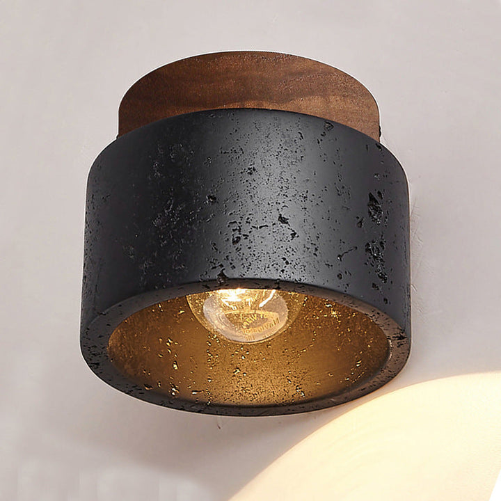 Traditional Cylindrical Wooden Semi-Flush Ceiling Light