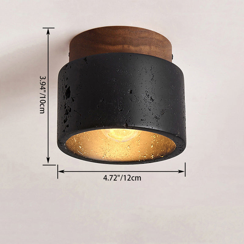 Traditional Cylindrical Wooden Semi-Flush Ceiling Light