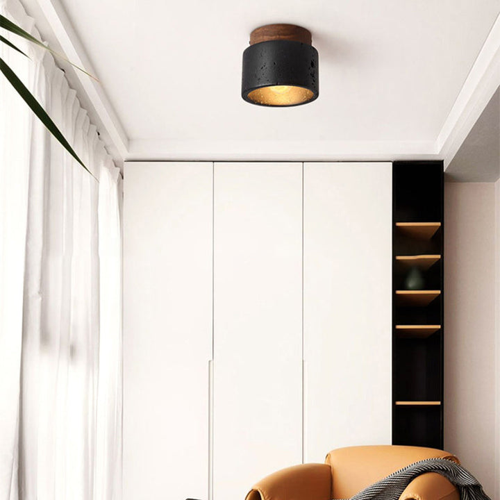 Traditional Cylindrical Wooden Semi-Flush Ceiling Light
