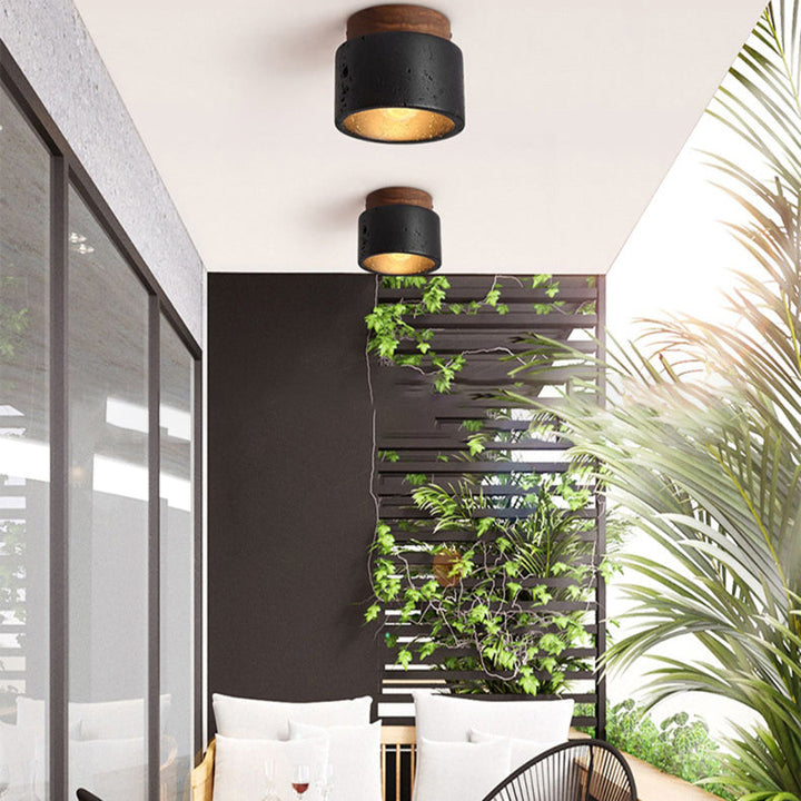 Traditional Cylindrical Wooden Semi-Flush Ceiling Light