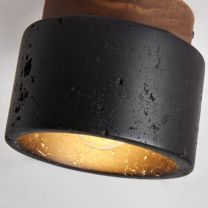 Traditional Cylindrical Wooden Semi-Flush Ceiling Light