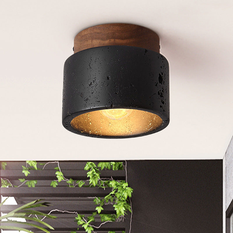Traditional Cylindrical Wooden Semi-Flush Ceiling Light