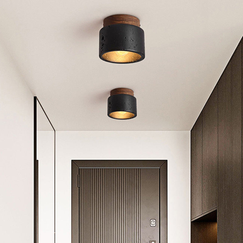 Traditional Cylindrical Wooden Semi-Flush Ceiling Light