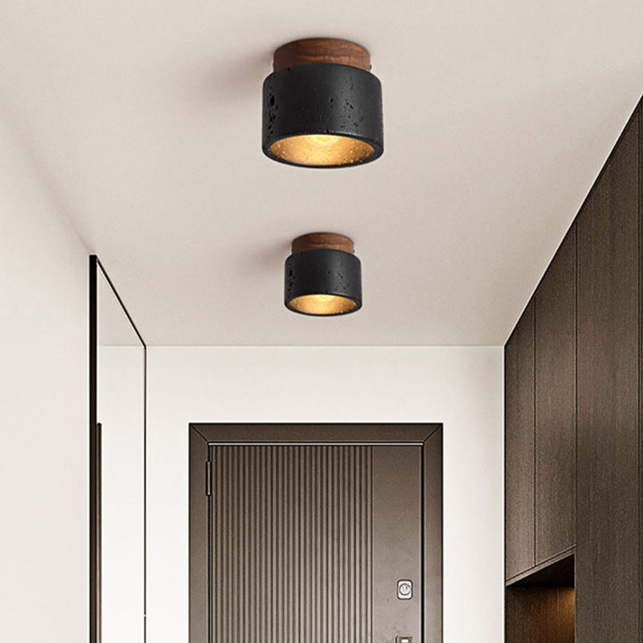 Traditional Cylindrical Wooden Semi-Flush Ceiling Light