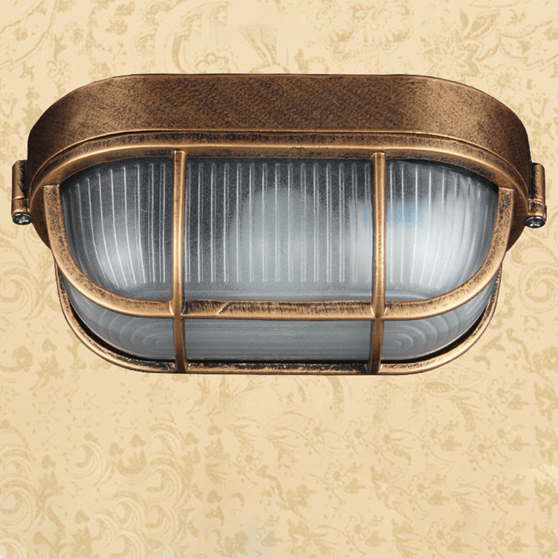 Traditional Vintage Waterproof Rectangular Square Aluminum Frame Glass Shade 1-Light Flush Mount Ceiling Light For Bathroom