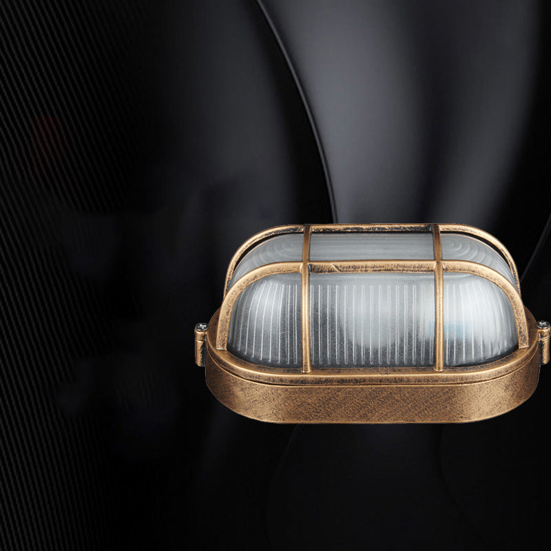 Traditional Vintage Waterproof Rectangular Square Aluminum Frame Glass Shade 1-Light Flush Mount Ceiling Light For Bathroom