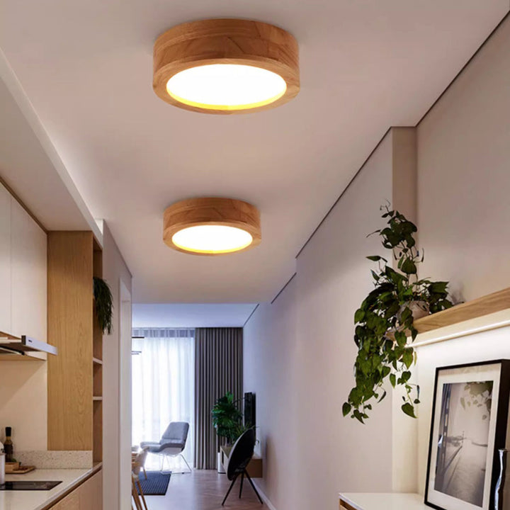 Minimalist Round Acrylic LED Flush Mount Ceiling Light Wood