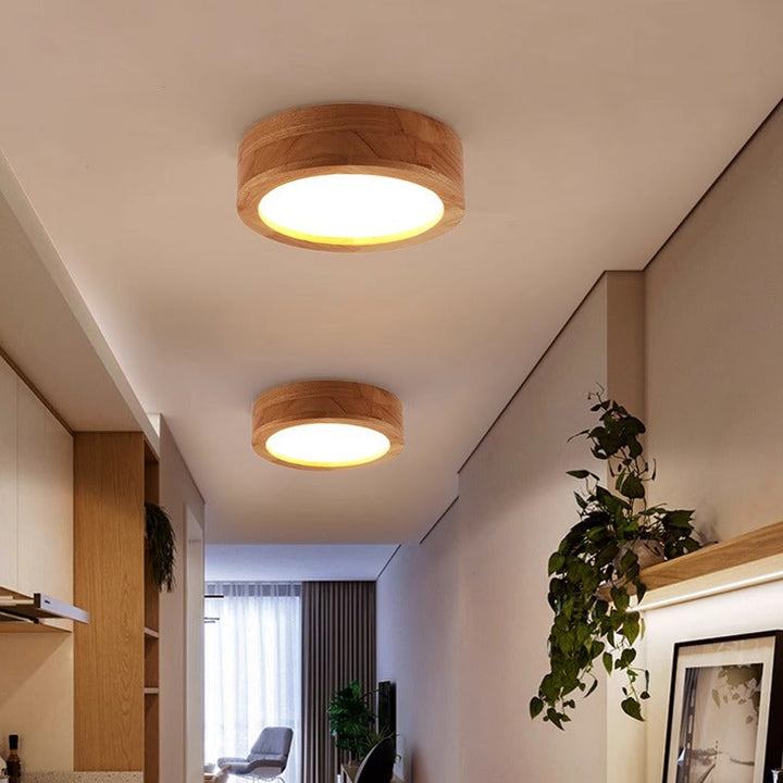 Minimalist Round Acrylic LED Flush Mount Ceiling Light Wood