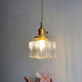 Traditional Vintage Rectangular Brass Glass 1-Light Pendant Light For Living Room