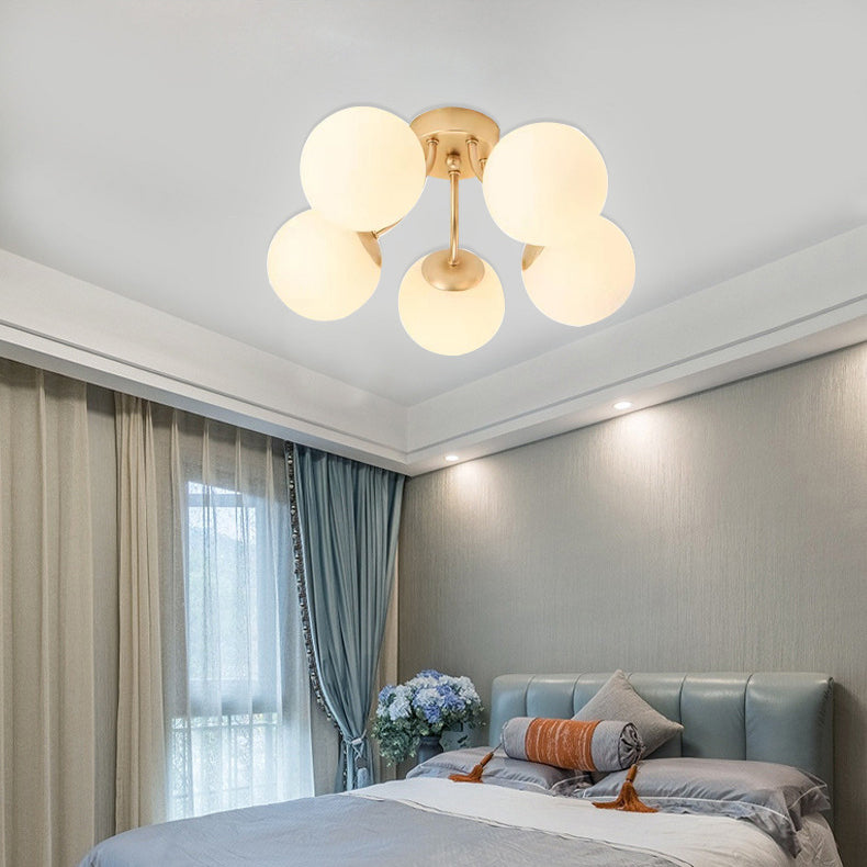 Minimalist Curved Glass 5-Light Semi-Flush Ceiling Light