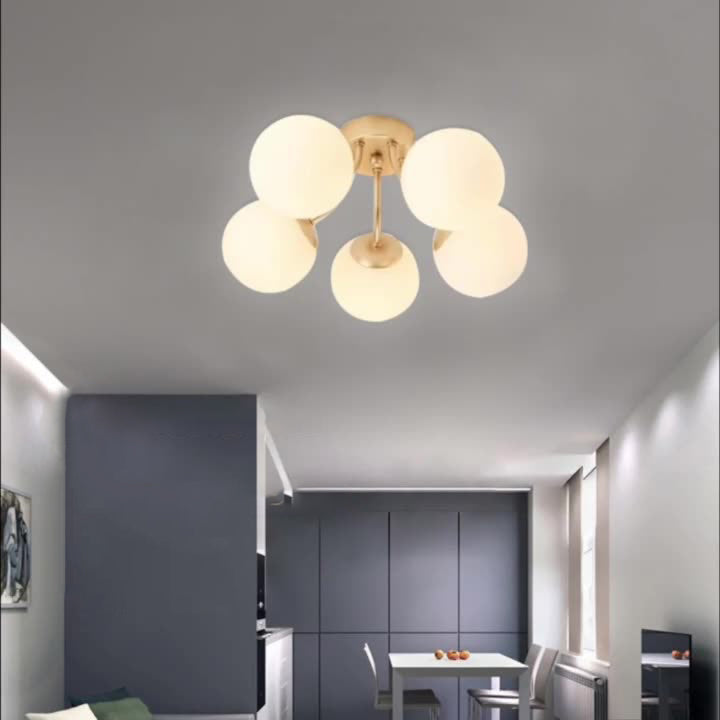 Minimalist Curved Glass 5-Light Semi-Flush Ceiling Light