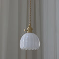 Contemporary Nordic Round Flower Glass Shade Iron Brass 1-Light Pendant Light For Living Room