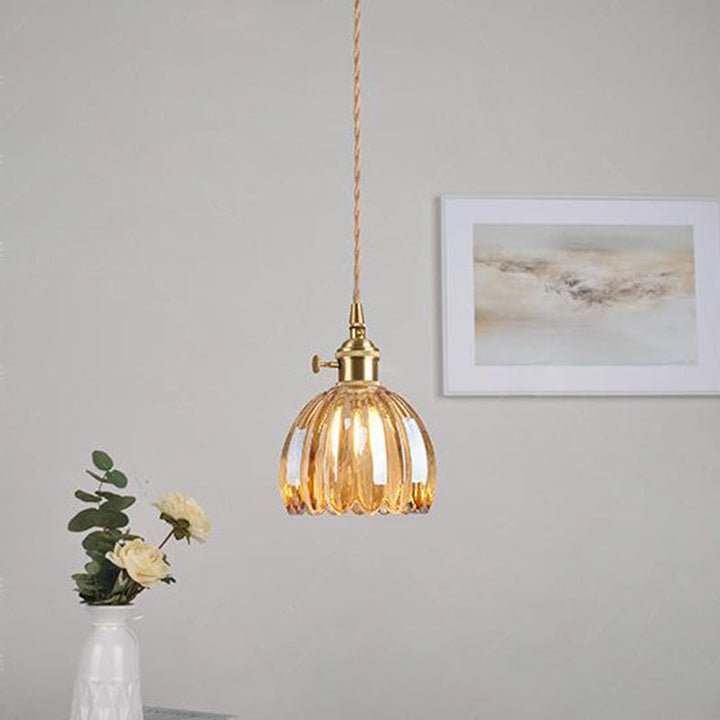 Contemporary Flower Brass Pendant Light