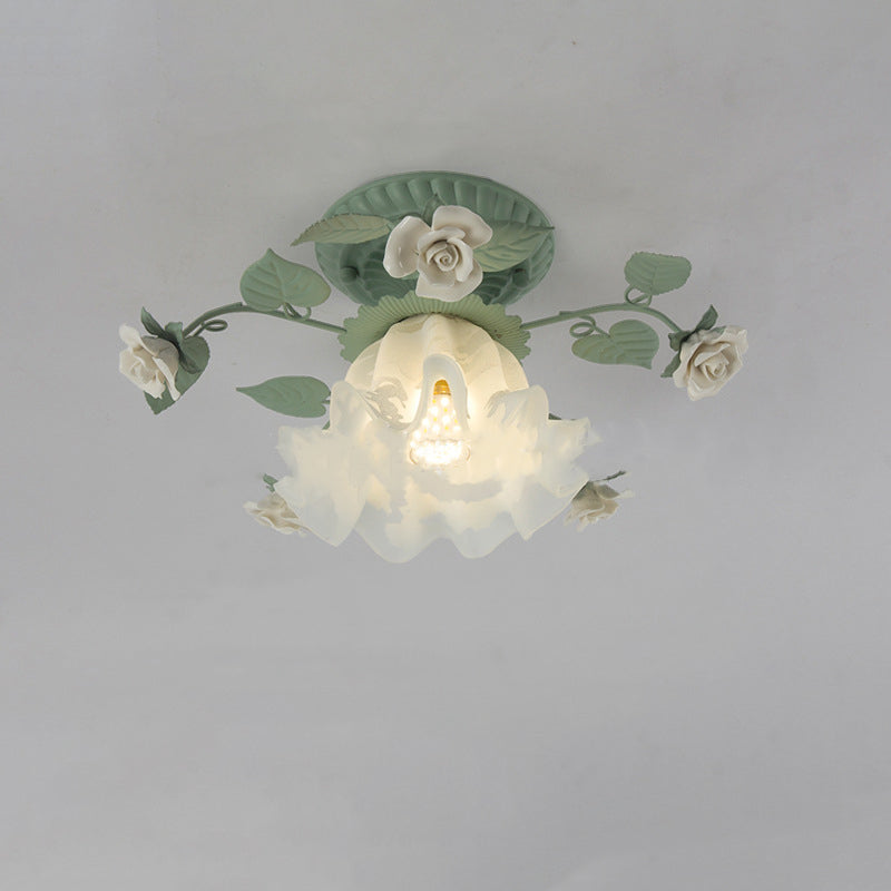Traditional Leaf Ceramic Semi-Flush Ceiling Light