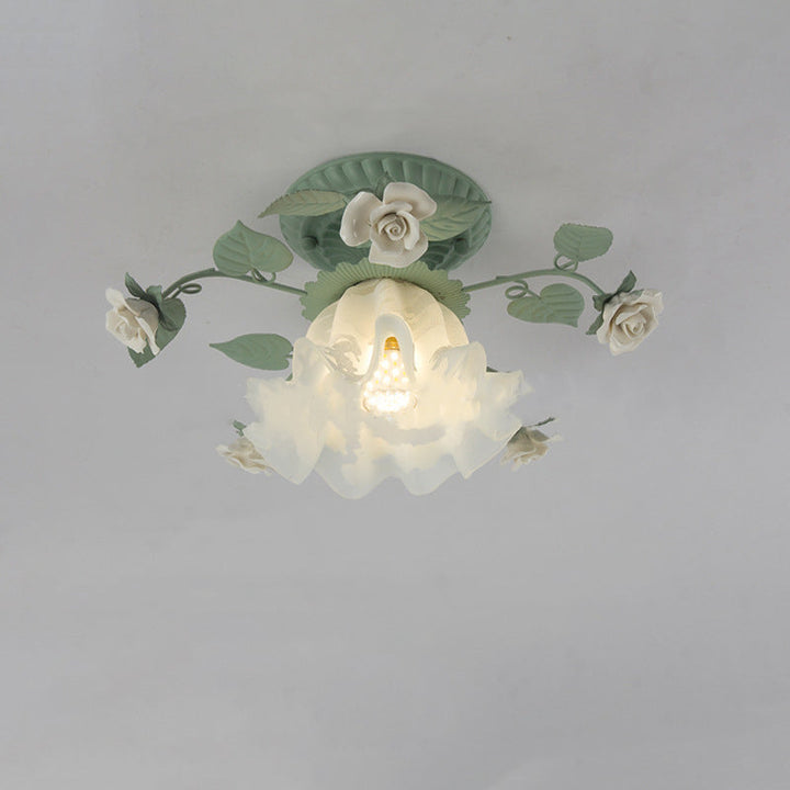 Traditional Leaf Ceramic Semi-Flush Ceiling Light