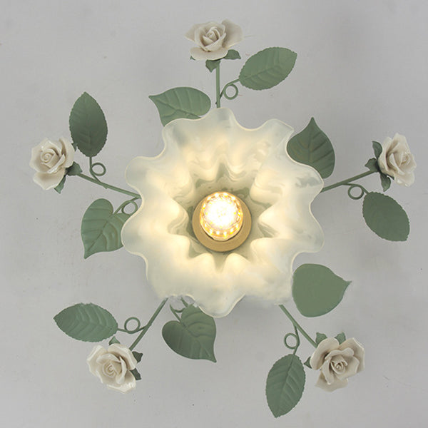 Traditional Leaf Ceramic Semi-Flush Ceiling Light