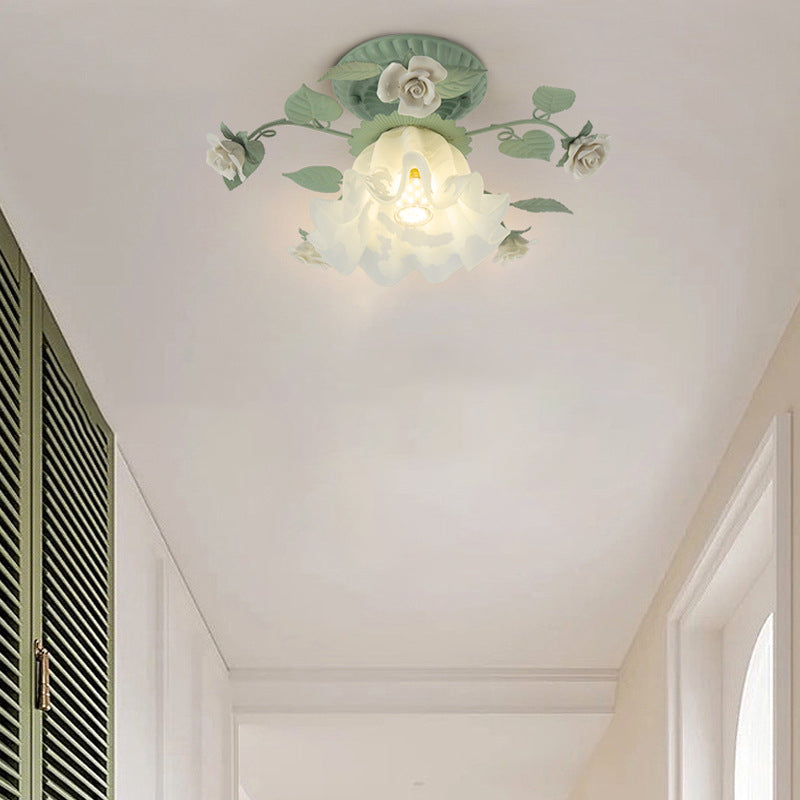 Traditional Leaf Ceramic Semi-Flush Ceiling Light