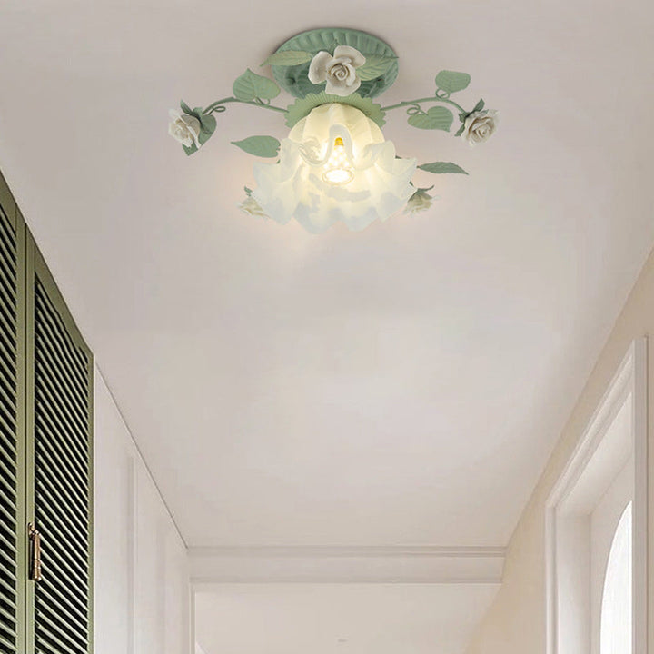 Traditional Leaf Ceramic Semi-Flush Ceiling Light
