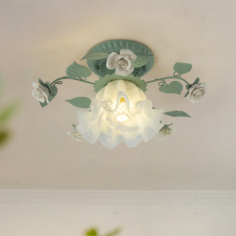 Traditional Leaf Ceramic Semi-Flush Ceiling Light