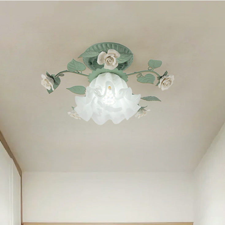 Traditional Leaf Ceramic Semi-Flush Ceiling Light