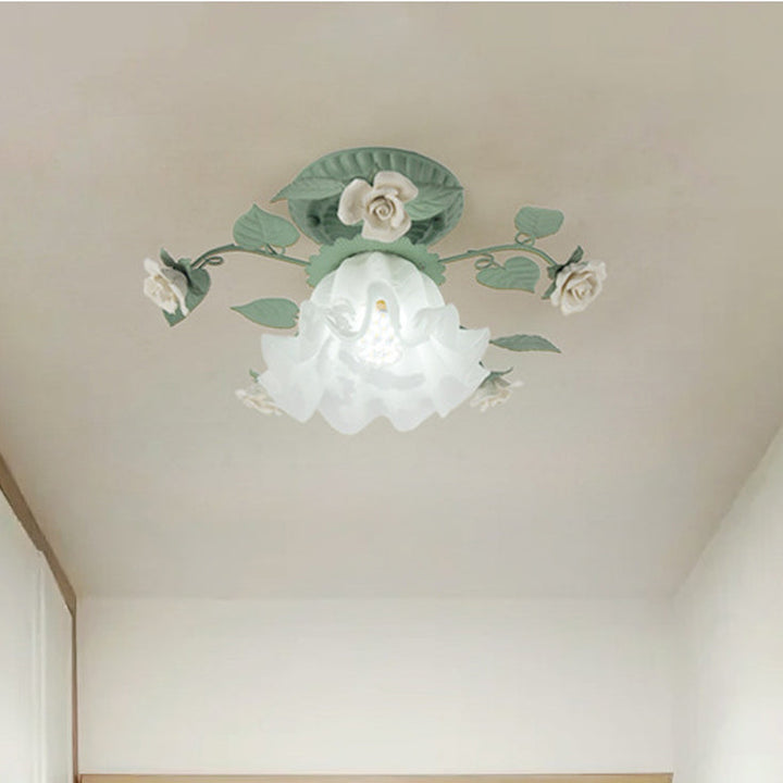 Traditional Leaf Ceramic Semi-Flush Ceiling Light
