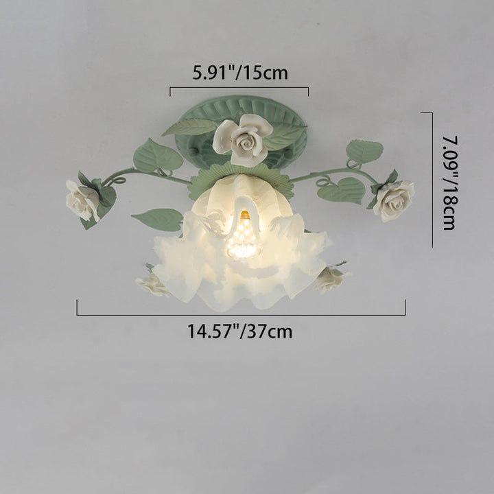 Traditional Leaf Ceramic Semi-Flush Ceiling Light