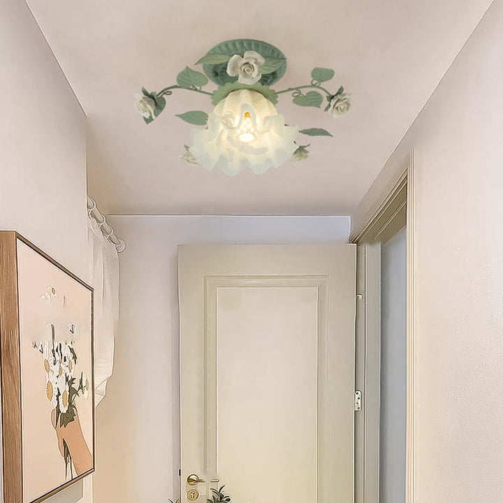 Traditional Leaf Ceramic Semi-Flush Ceiling Light