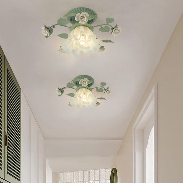 Traditional Leaf Ceramic Semi-Flush Ceiling Light