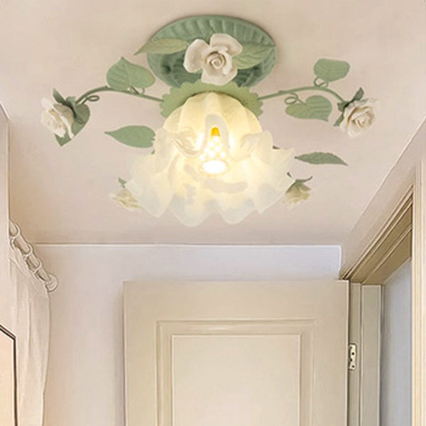 Traditional Leaf Ceramic Semi-Flush Ceiling Light