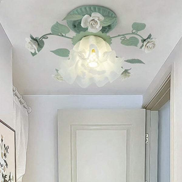Traditional Leaf Ceramic Semi-Flush Ceiling Light