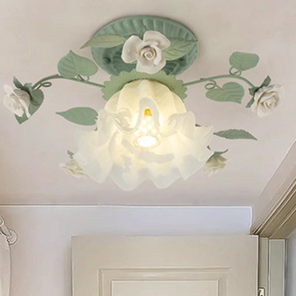 Traditional Leaf Ceramic Semi-Flush Ceiling Light
