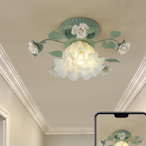 Traditional Leaf Ceramic Semi-Flush Ceiling Light