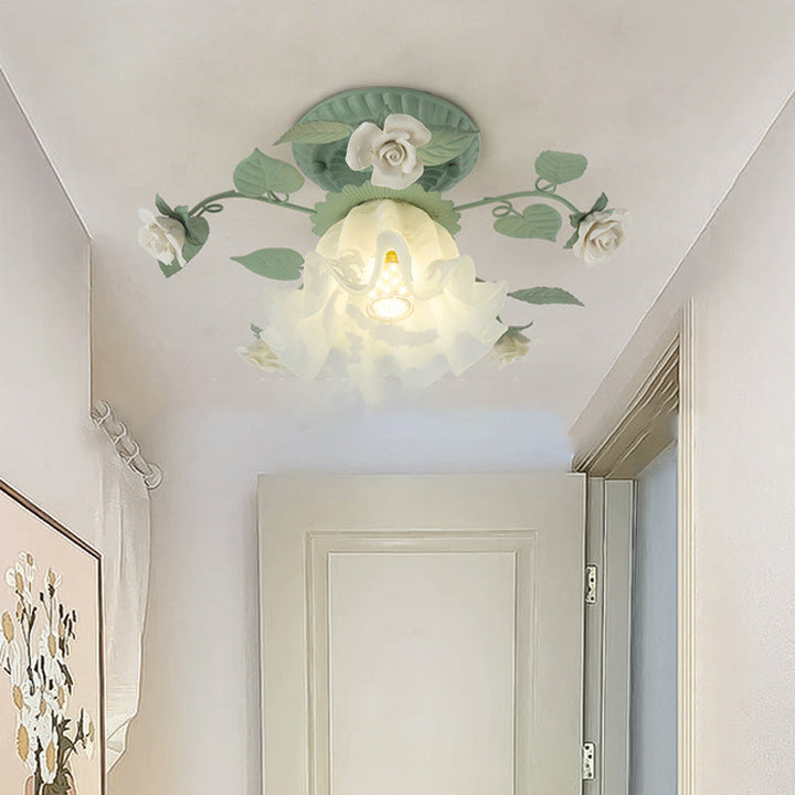 Traditional Leaf Ceramic Semi-Flush Ceiling Light
