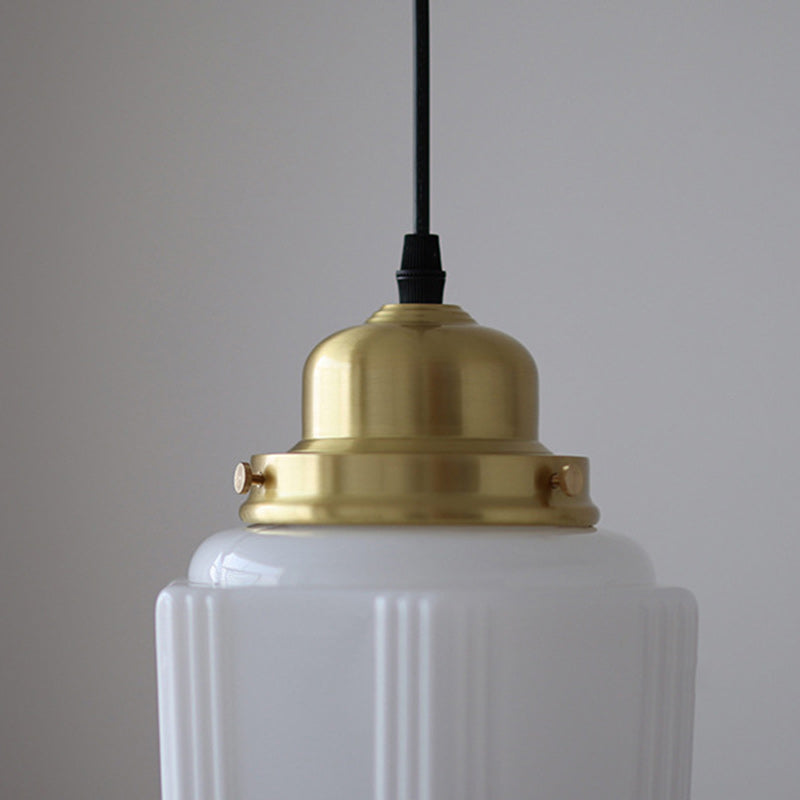 Traditional Vintage Round Cylinder Pagoda Shape Brass Glass 1-Light Pendant Light For Living Room