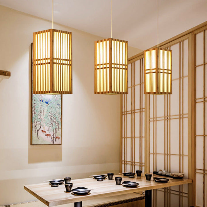 Traditional Rectangular Bamboo Pendant Light