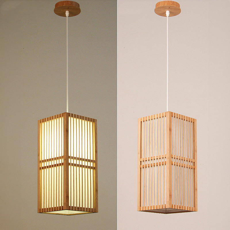 Traditional Rectangular Bamboo Pendant Light