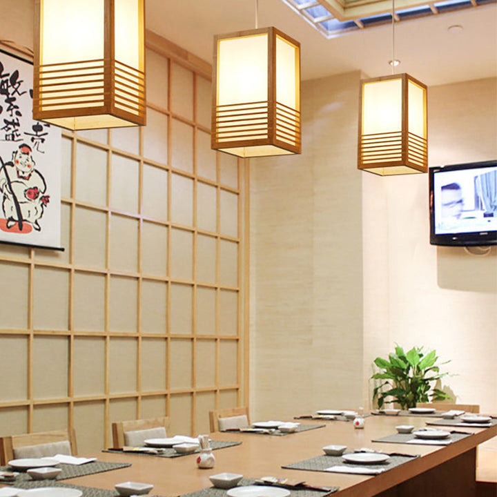 Traditional Rectangular Bamboo Pendant Light