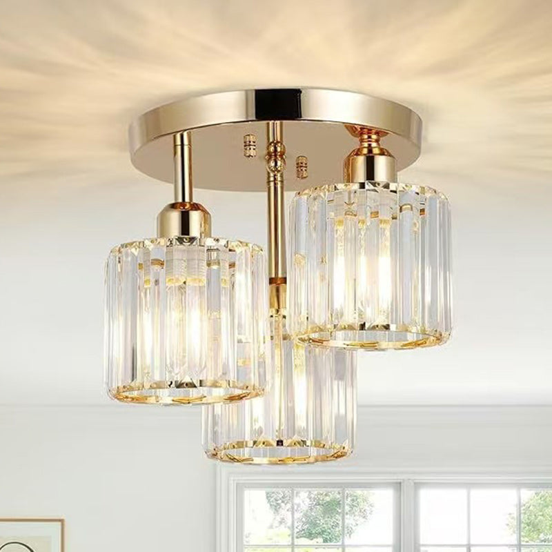 Minimalist Round Crystal 3-Light Flush Mount Ceiling Light