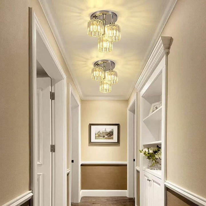 Minimalist Round Crystal 3-Light Flush Mount Ceiling Light