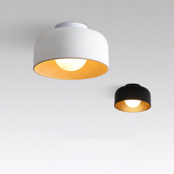 Contemporary Round Glass Semi-Flush Ceiling Light Iron