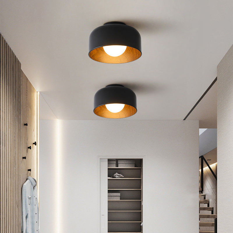 Contemporary Round Glass Semi-Flush Ceiling Light Iron
