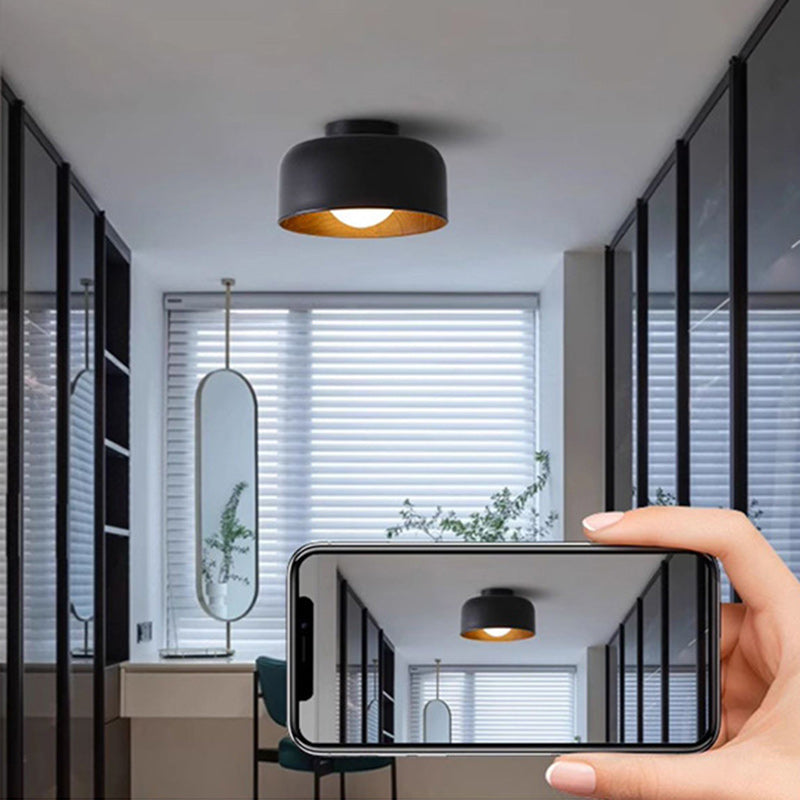 Contemporary Round Glass Semi-Flush Ceiling Light Iron
