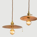 Contemporary Retro Pull Chain Wooden Handle Flying Saucer Brass Wood 1-Light Pendant Light For Dining Room
