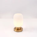 Contemporary Scandinavian Round Cylinder Striped Iron Glass 1-Light Table Lamp For Bedroom