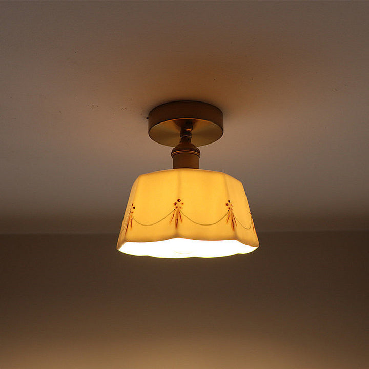 Traditional Round Ceramic Semi-Flush Ceiling Light
